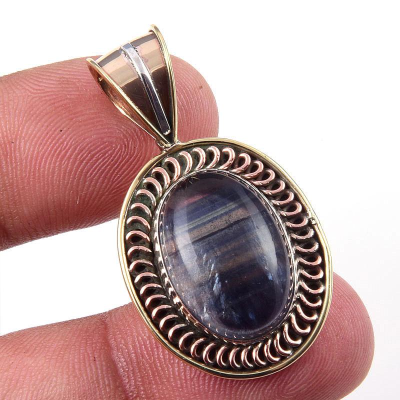 

Natural Fluorite Gemstone 925 Solid Sterling Silver Two Tone Pendant 1.50 W1v83