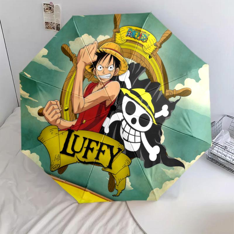 1 Adet Otomatik Katlanır Şemsiye - Luffy D Desenli Taşınabilir Katlanabilir Tasarım 8 Kemerli Noel Doğum Günü Hediyeleri