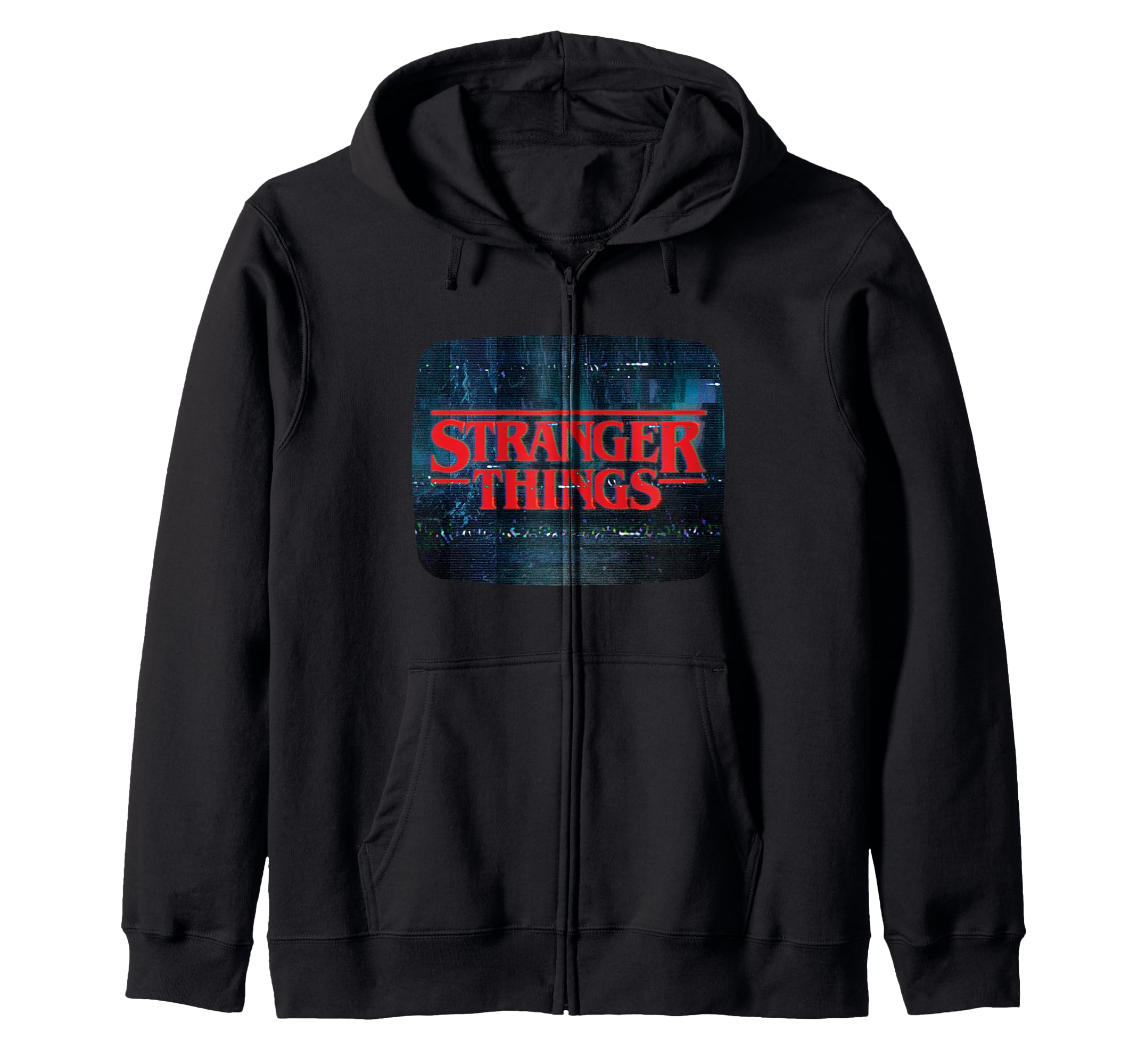 Толстовка с капюшоном на молнии Stranger Things Retro Glitch Panel T.V. чёрный
