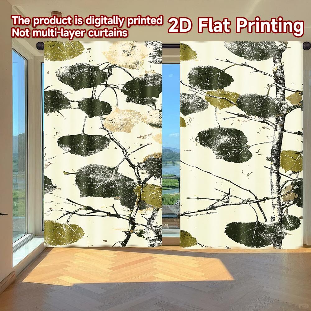 

Flat Printing Curtains Without Rod Green Black Leaves Saint Patrick Is Day Festival Chic Print Semi Light Filtering Set Of 2 Made Polyester W100*H70(CM)-Grommet top&1PCS