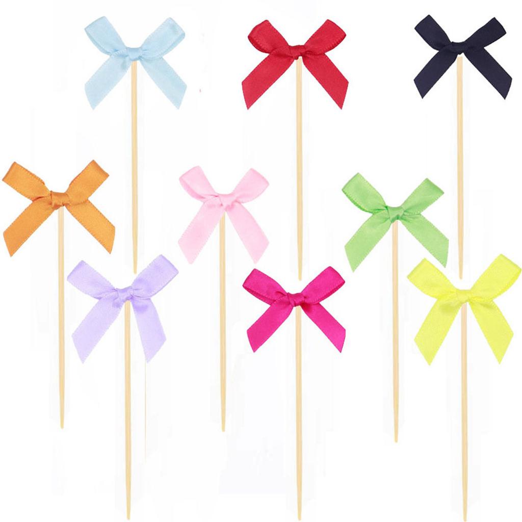10pcs Creative Bowknot Cupcake Toppers For Birthday And Bridal Shower Romance Themed Party Cake Decorations
