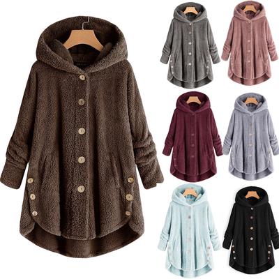 Fashion Women Button Coat  Tail Tops Hooded Pullover Loose Sweater 