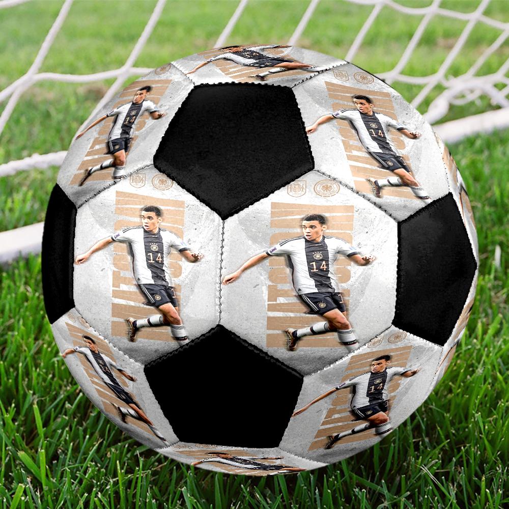 Jamal Musiala Ballon de Football en Salle Coloré Couture Machine PVC Taille 5 Entraînement d'Équipe Prêt pour la Compétition Durable Haut Rebond Cadeau Sportif Cool