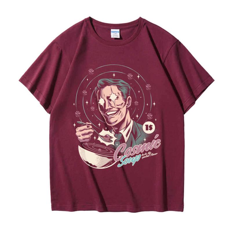 

220GSM Тяжелая футболка из 100% хлопка Футболка с принтом «Космический суп» Мужская повседневная мужская футболка с круглым вырезом