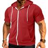 Men's Zip-up Hooded T-Shirt Summer Short Sleeve Hoodie Tee Solid Color Full Zipper Tee Shirt with Pockets for Daily Sports Street Gym