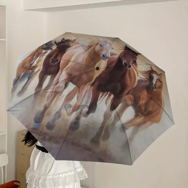 1pc Horses Running Wild Umbrella with Plastic Handle,Suitable for All Seasons Home Travel Outdoor UmbrellaDD1635