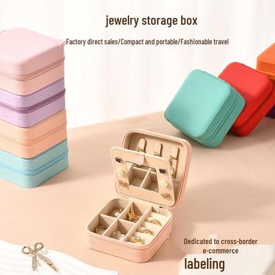 High-End Jewelry Storage Box with Mirror Pattern for Rings, Earrings, Necklaces - Women's Zipper Style Organizer.