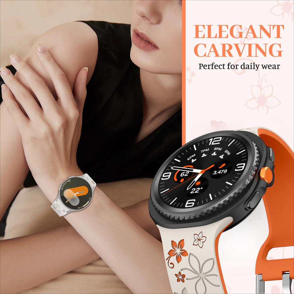 Silicone Carved Print Watch Strap Tailor Made for Samsung Galaxy Watch 8 40mm 44mm Bracelet for Samsung Watch 8 Classic Band