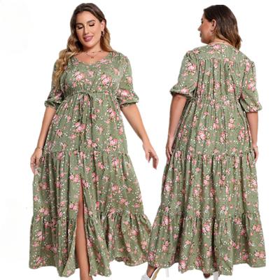 Plus Size Women's Fashion Dress Loose Casual Short Sleeve Printed Dress