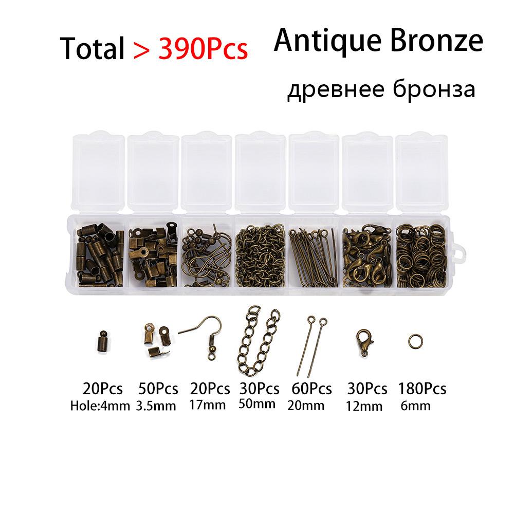 420 Stück/Karton Schmuckherstellungs-Kits Halsketten-Ketten Ohrhaken Kopf-Nadeln Biegeringe Karabinerverschluss DIY Schmuckzubehör Set Zubehör