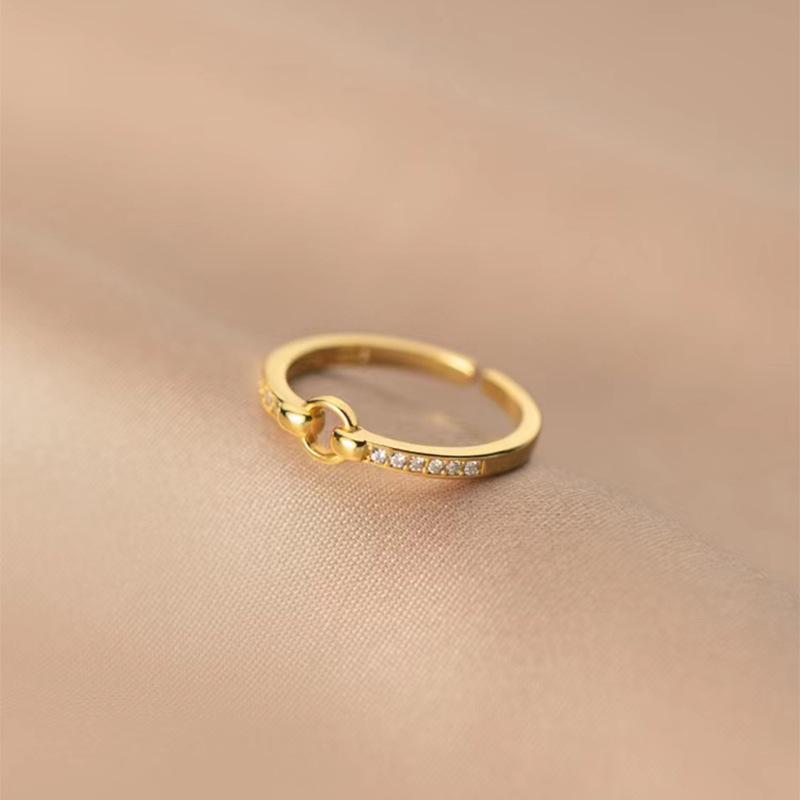 Geometric Round Diamond-Studded Adjustable Women's Ring in Sand Gold – Perfect Gift for Girlfriend or Best Friend