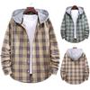 Men's Hooded Plaid Long Sleeve Button Up Shirt Jacket Lightweight Casual Outerwear with Front Pockets and Adjustable Hood