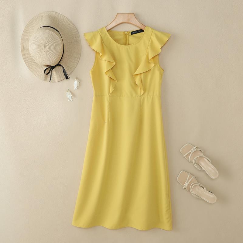 ZANZEA Women Casual Round Neck Ruffles Splice Sleeveless Dress