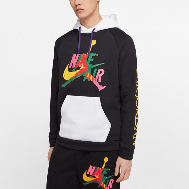 Jordan Air Jumpman Logo Print Colorblock Fleece Hoodie Men Tops Black CU1556-010
