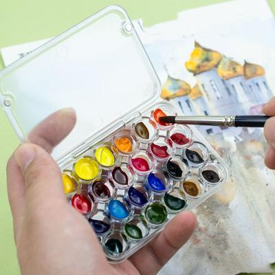 Portable 24-Slot Moisturizing Box for Watercolor Paints, 0.8ml X 24, Compact Magnetic Seal Travel-Friendly Palette