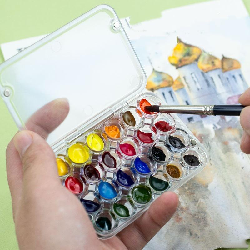 Portable 24-Slot Moisturizing Box for Watercolor Paints, 0.8ml X 24, Compact Magnetic Seal Travel-Friendly Palette