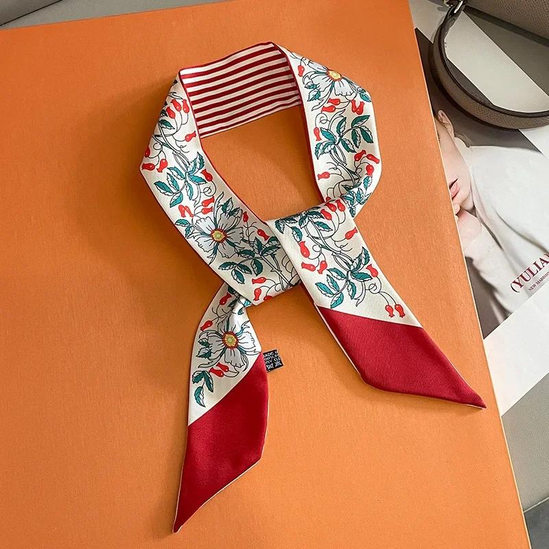 

Silk Scarf Women Luxury Chain Print Bag Skinny Scarves Wraps Wrist Towel Foulards Neckerchief Headband Muslim Hijabs 5x85cm