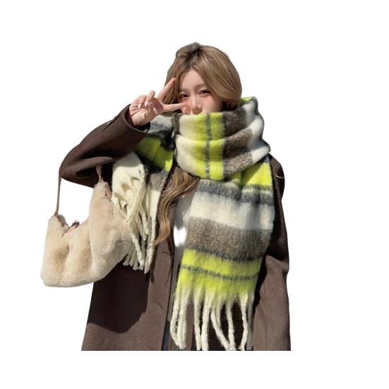 Winter Scarf Cashmere Feel Plush Scarf with Tassel Decoration Thickened Warm Plaid Pattern Winter Long Scarf