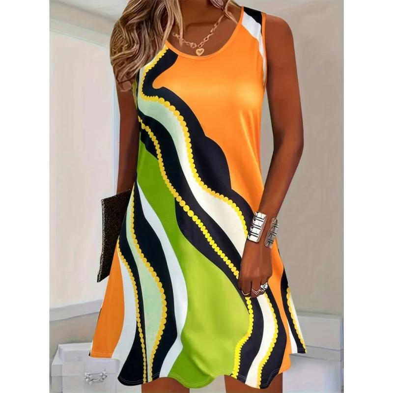 Яркое смешанное европейское и американское летнее новое женское повседневное свободное модное горячее предложение элементный принт платье S