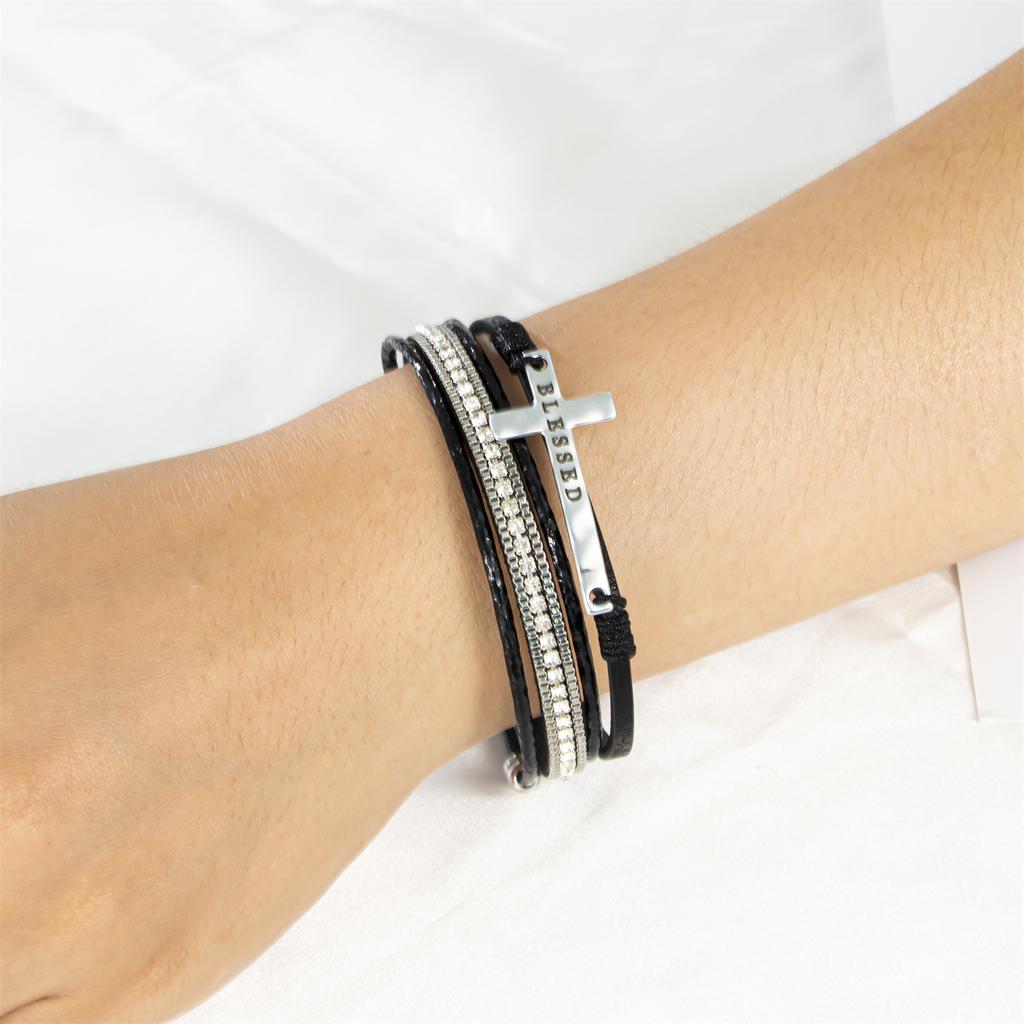 Multi Layer Leather Bracelet with Cross Pendant and Beaded Accents Adjustable Magnetic Clasp for Men and Women Bohemian Style Jewelry Accessory