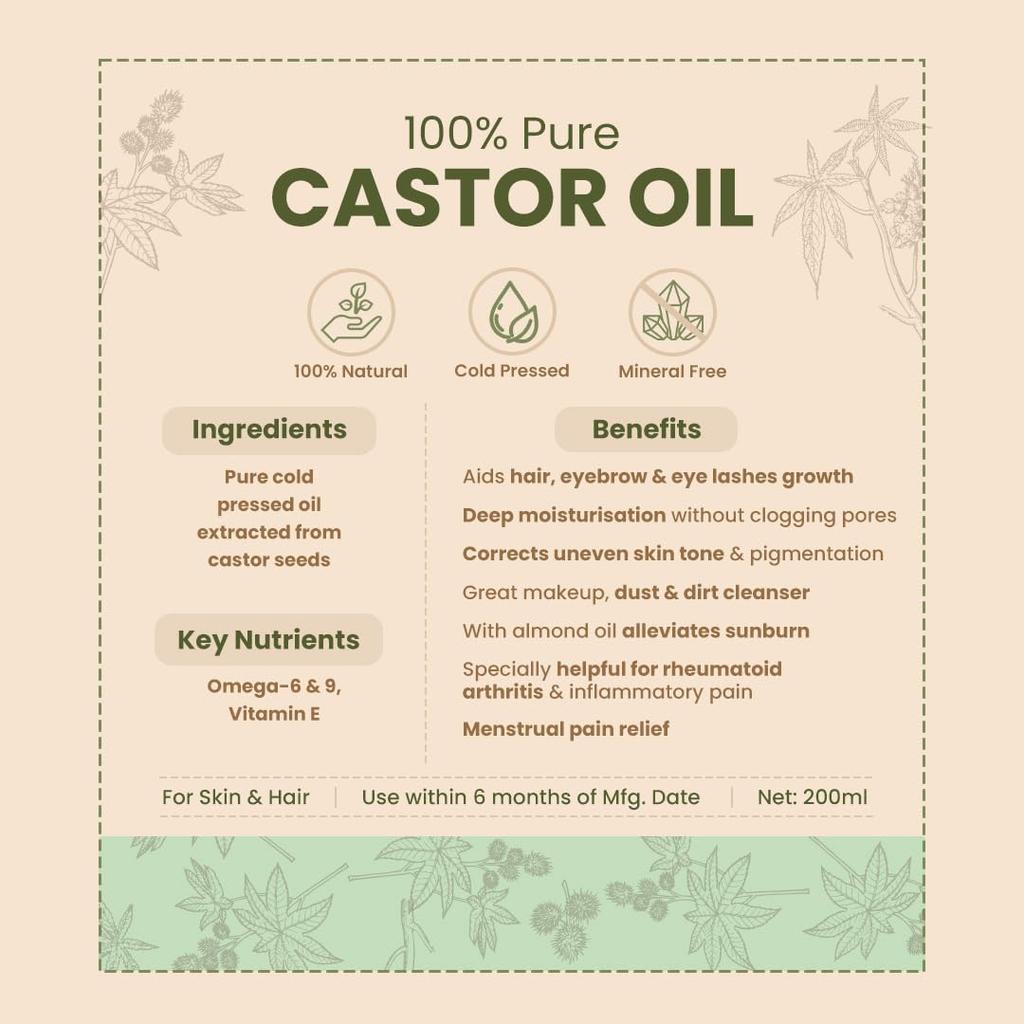 Nat Habit Cold Pressed Castor Oil Pure Natural Oil For Skin And Hair Care Moisturizing Nourishing Massage Oil 200 ml