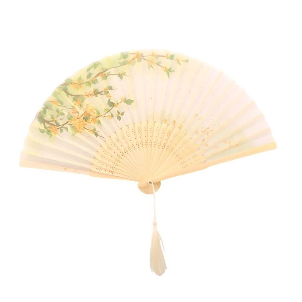 Silk Material Vintage Silk Folding Fan Bamboo Frame Dance Fan Elegant Hand Fan Dance Performance