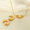 Vintage Design Sense U-shaped Necklace Earrings Women's Personality Simple Snake Bone Chain Titanium Steel Collarbone Chain Earrings Set