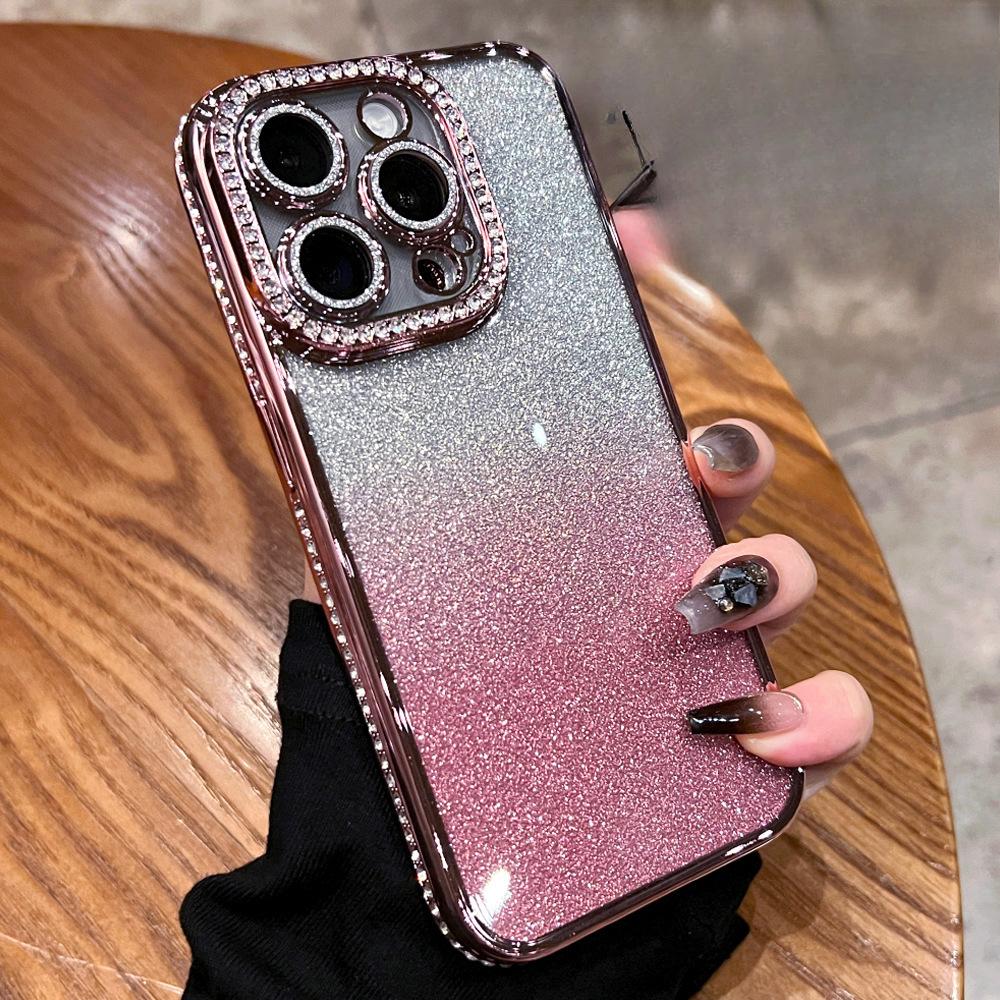 Applicable To Apple 16ProMax Plating Glitter Powder Luxury Rhinestone High-end Mobile Phone Case Iphone15 Magnetic Bracket