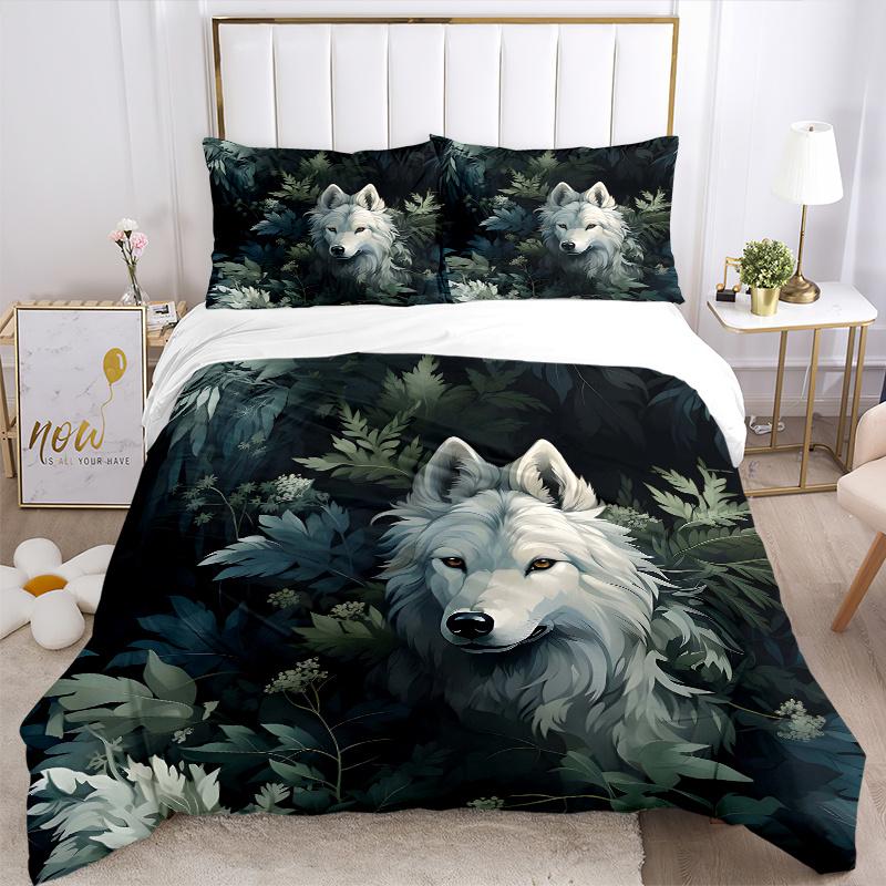 3pcs White Wolf in the Enchanted Forest Print Cover Set Ultra Soft, Breathable, and Comfortable Bedding with Stylish Design for Bedroom and Guest