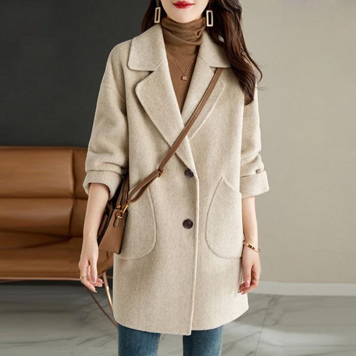 2026 Women s Slimming Wool Coat - Autumn/Winter Mid-Length Petite Fit M грязно-белый