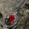 Fashionable and Exquisite Red Flower Pattern Oval Glass Pendant Necklace