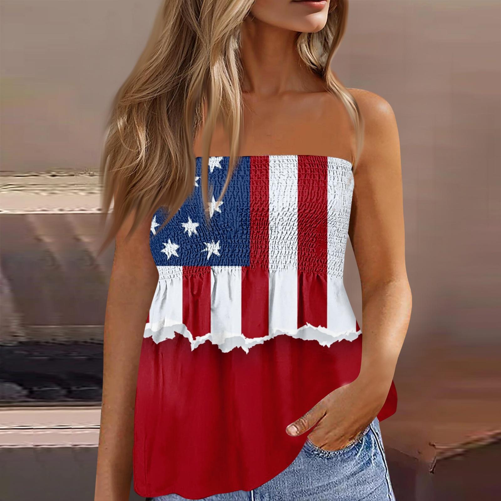 Женский модный сексуальный топ-бандо без спинки, эластичный, с принтом ко Дню независимости S
