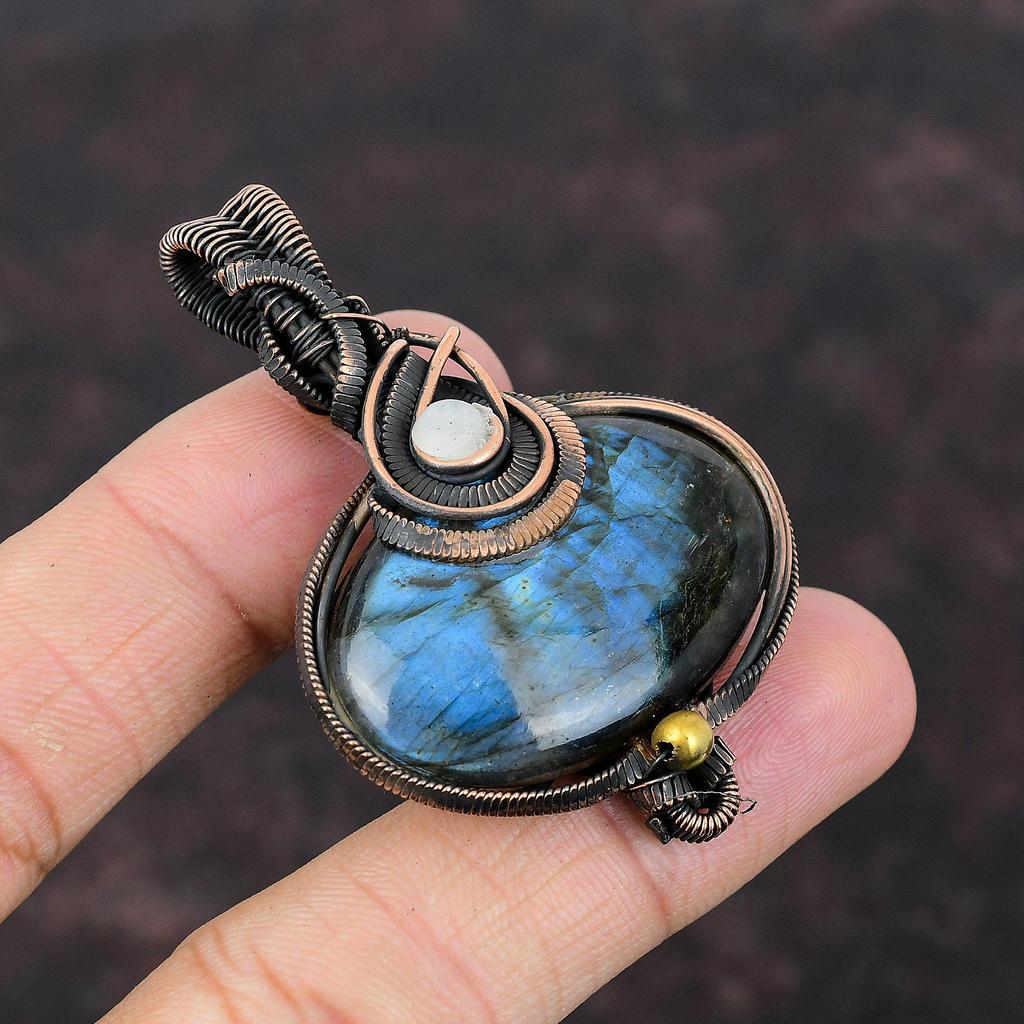 Labradorite Pendant Copper Wire Wrapped Pendant Handmade Jewelry Moonstone Pendant Gift For Her Copper Wire Jewelry Genuine Gemstone Pendant