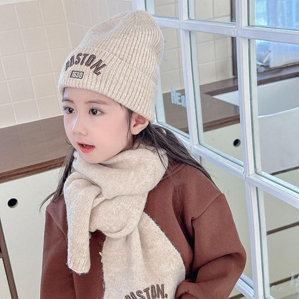 BOSTON Embroidery Scarf Hat Set Windproof Ear Protection Hat New Beanie Hat For 2-8Y
