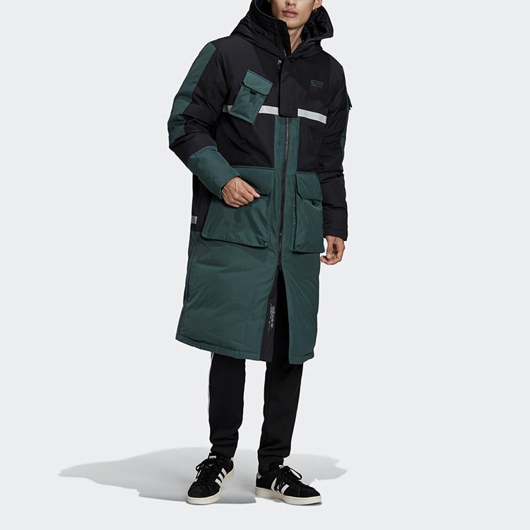 Adidas Originals Trefoil Long Down Jacket With Color Block And Hood Men Outerwear Green GJ6729
