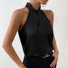 Hanging Neck Sleeveless Imitation Silk Top Halterneck Sleeveless Imitation Silk Tops