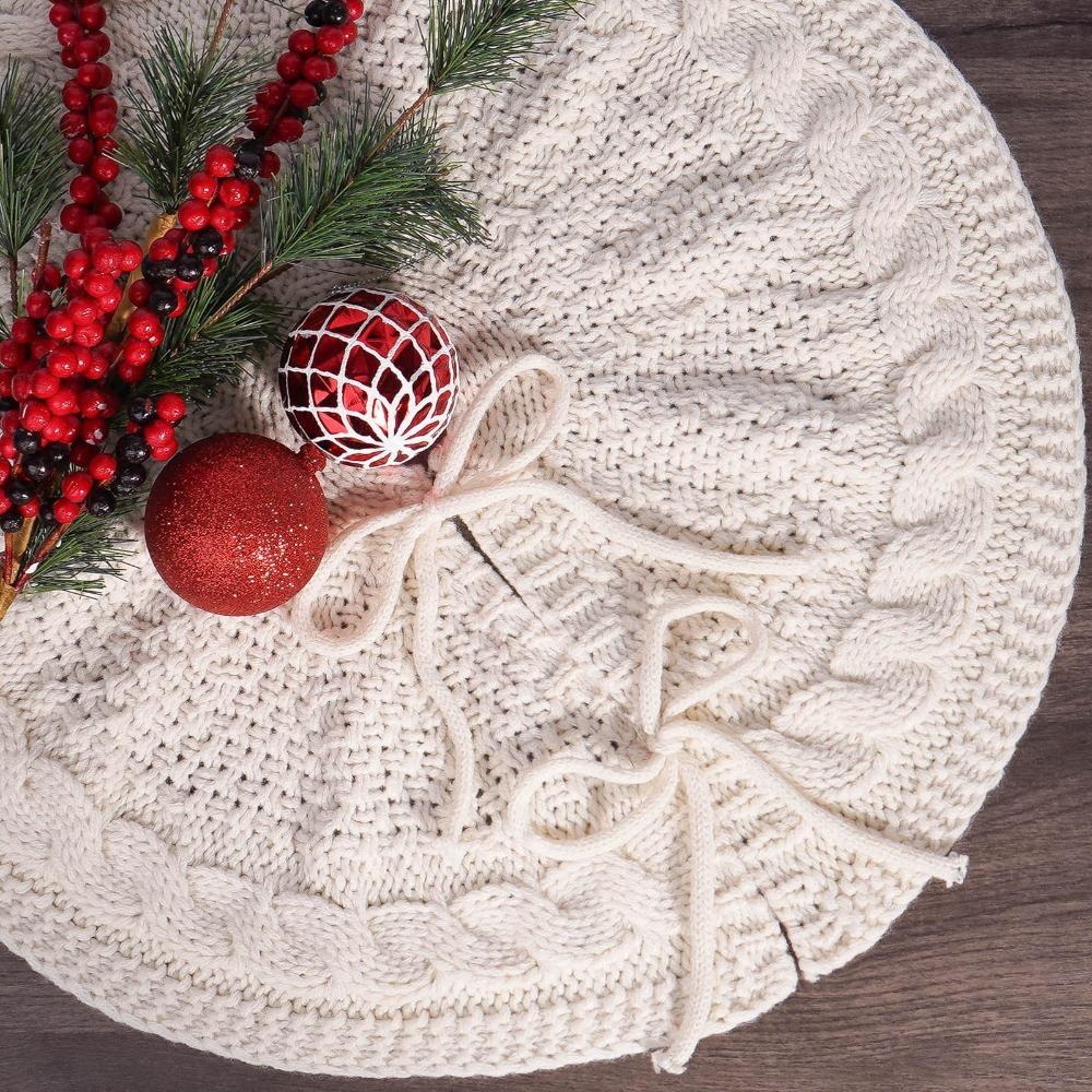 Red/White Christmas Tree Mat 18 in Christmas Tree Carpet Knitted Christmas Tree Skirt  Living Room