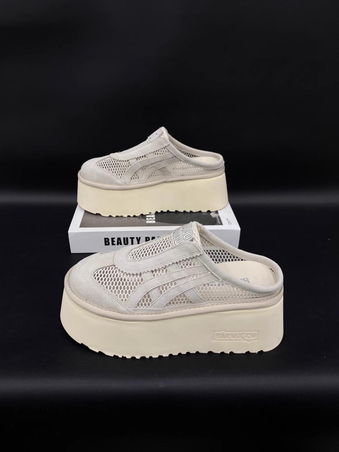 

New Forrest Gump sandals flat-bottomed comfortable breathable half-drag woven mesh light and thin 2025 fashion outer slippers 40 бежевый