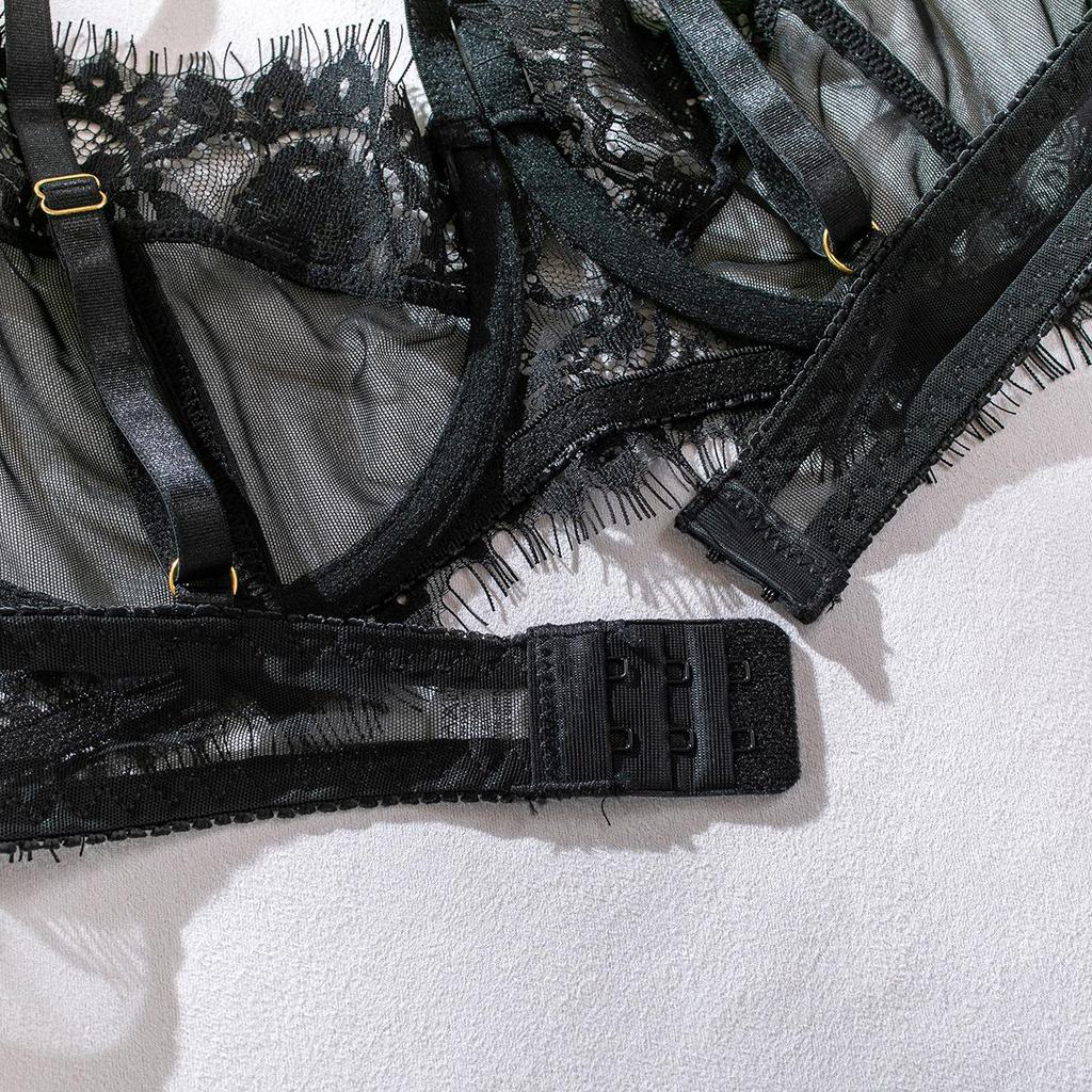 Hot-Selling Mesh Lace Patchwork Lingerie Set: Sexy See-Through Push-Up Four-Piece for Women