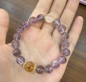 Amethyst Crystal Bracelet Natural Purple Beads Iron Alloy