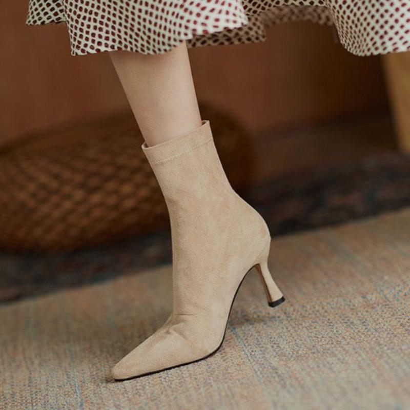 Fashion High Heel Single Boots Women's Autumn New Pointed Toe Suede Cover Foot Non-Slip Wear-Resistant Stretchy Sock Boots
