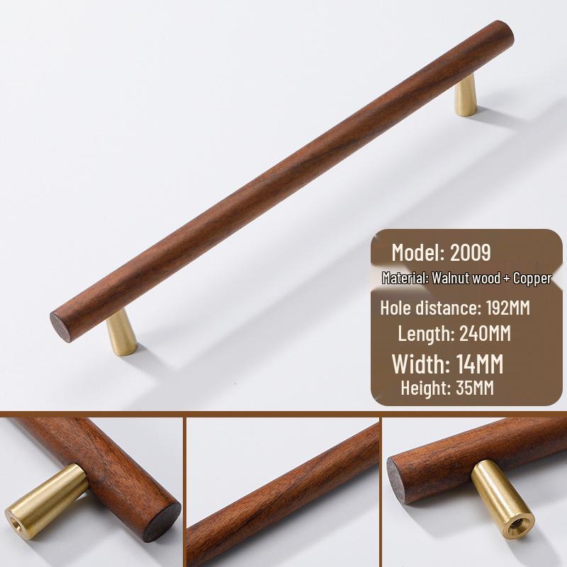 Japanese Minimalist Walnut Handle Solid Wood Cabinet and Wardrobe Drawer Handle