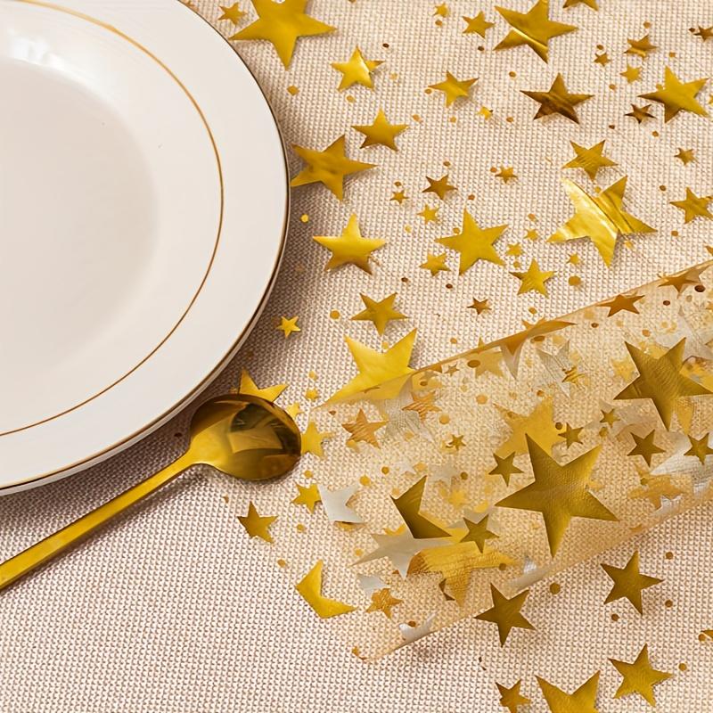 Gold Star Glitter Metallic Table Runner Bling Star Table Cloths Runner Thin Mesh Tabletop Metallic Roll for Home Party Dinner