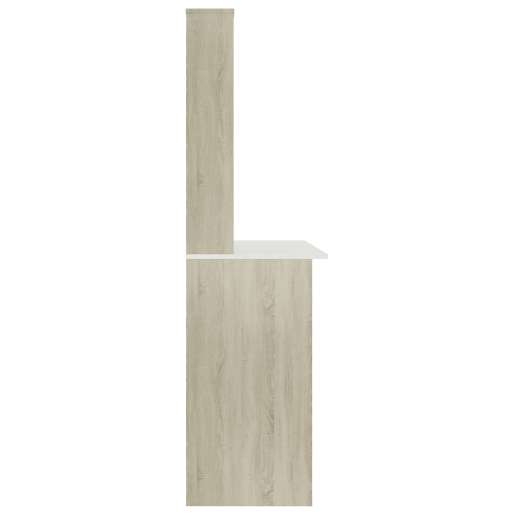 Desk with Shelves White and Sonoma Oak Finish 110 x 45 x 157 cm