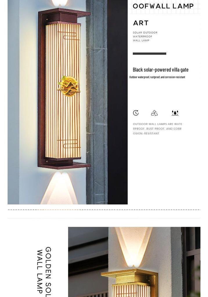 Luxury Chinese Style Solar Waterproof Wall Lamp: Up & Down Outdoor Light for Garden, Balcony, or Villa.