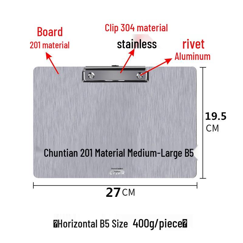 Chuntian Stainless Steel Clipboard with File Clip and Sticky Note Holder, A4/A3 Size