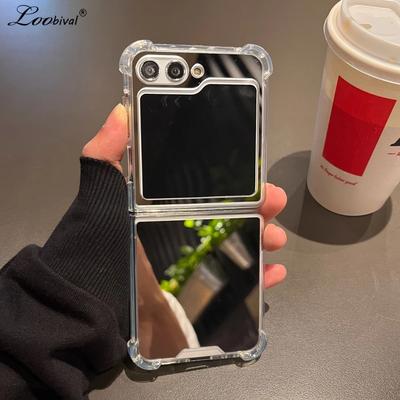 Luxury Mirror Make Up Slim Case for Samsung Galaxy Z Flip 6 5 4 3 7 ZFlip 7 Flip6 Solid Color Airbag Shockproof Ultra Thin Cover