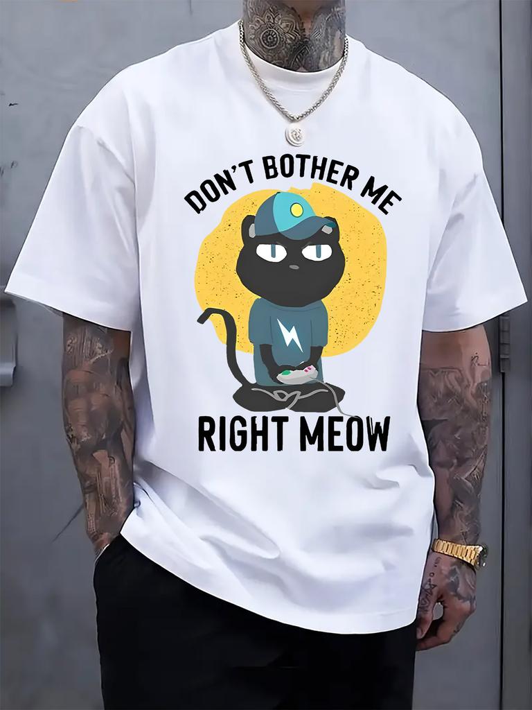 Casual Black Cat Graphic T-shirt with "Don't Bother Me