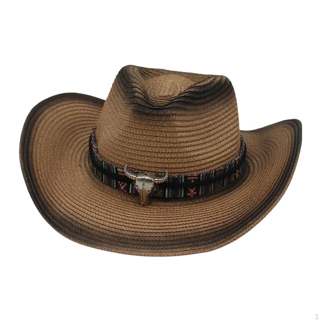 Fashionable Western Cowboy Hat Wide Brim Costume Paper Sun Protection Cowgirl for Men's