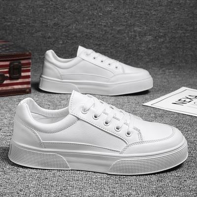 Sapatos masculinos primavera versão coreana estudante esportivos casuais base plana sapatos adolescente um pedal superfície de couro impermeável sapatinhos de couro branco